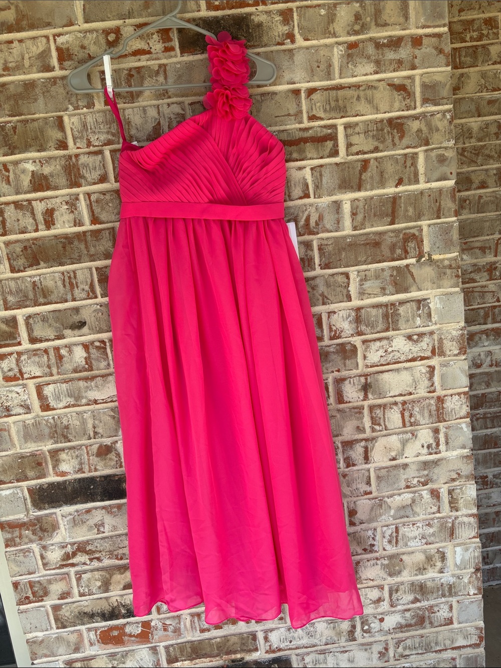 Women’s One-Shoulder Fuchsia Party Dress with Floral Accent on Shoulder